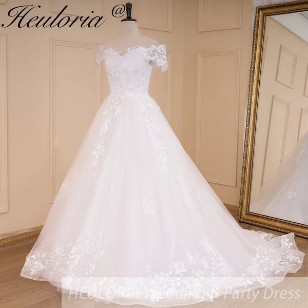 HEULORIA Ball Gown Princess Wedding Dress off shoulder bride dress plus size Lace Appliques vestido De Noiva Sweep Train Bride Bridal gown