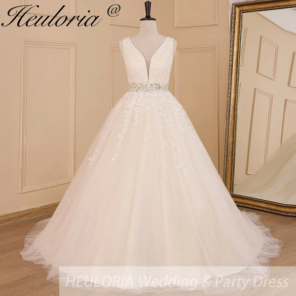 HEULORIA Boho Wedding Dress V neck bride dress plus size robe de mariee Lace applique A line Wedding Bridal Gown