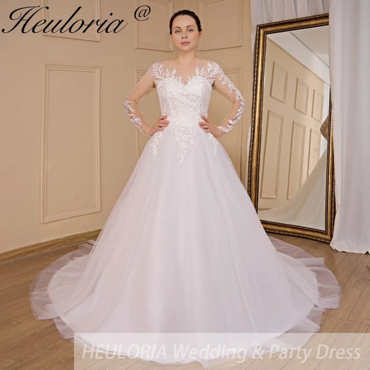 HEULORIA Boho Wedding Dress long sleeve bride dress plus size robe de mariee Lace beading A line Wedding Bridal Gown