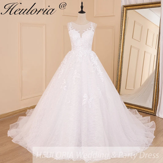 HEULORIA A-line V-Neck Court Train Lace Wedding Dress With Sequins