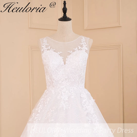 HEULORIA A-line V-Neck Court Train Lace Wedding Dress With Sequins