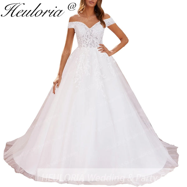 HEULORIA Elegant lace applique Boho Wedding Dress bride dress off shoulder plus size  A line Wedding Bride Gown