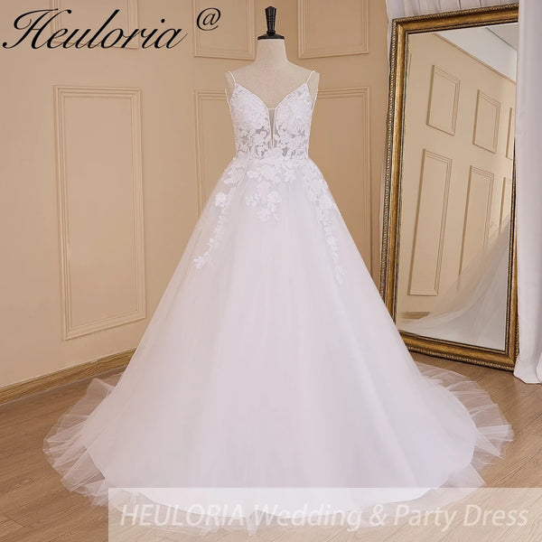 HEULORIA Elegant lace beading Boho Wedding Dress bride dress plus size A line Wedding Bride Gown
