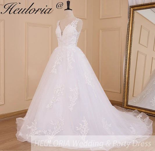 Elegant princess Wedding dress V neck long train lace applique bridal gown Robe De Mariee Wedding Bride Dress