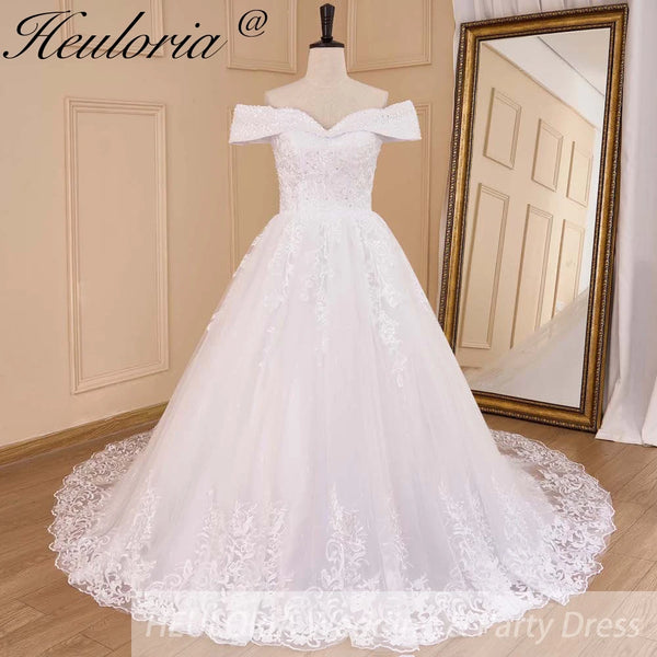 HEULORIA Ball Gown Wedding Dress off shoulder lace up bride dress Lace Appliques vestido De Noiva court Train Bride Bridal gown