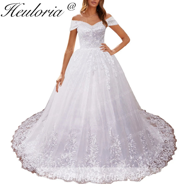 HEULORIA Ball Gown Wedding Dress off shoulder lace up bride dress Lace Appliques vestido De Noiva court Train Bride Bridal gown