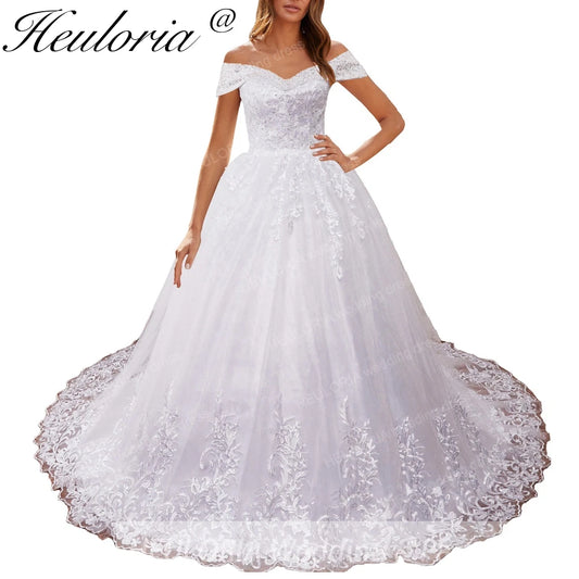 HEULORIA Ball Gown Wedding Dress off shoulder lace up bride dress Lace Appliques vestido De Noiva court Train Bride Bridal gown