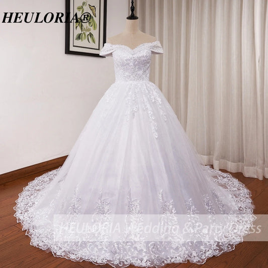 HEULORIA Ball Gown Wedding Dress off shoulder lace up bride dress Lace Appliques vestido De Noiva court Train Bride Bridal gown