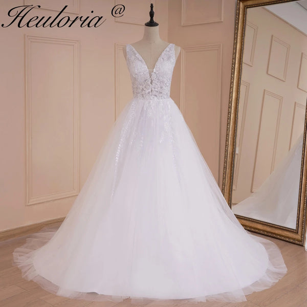 HEULORIA Boho robe de mariée col en V dentelle perles robe de mariée grande taille robe de mariée une ligne robe de mariée 