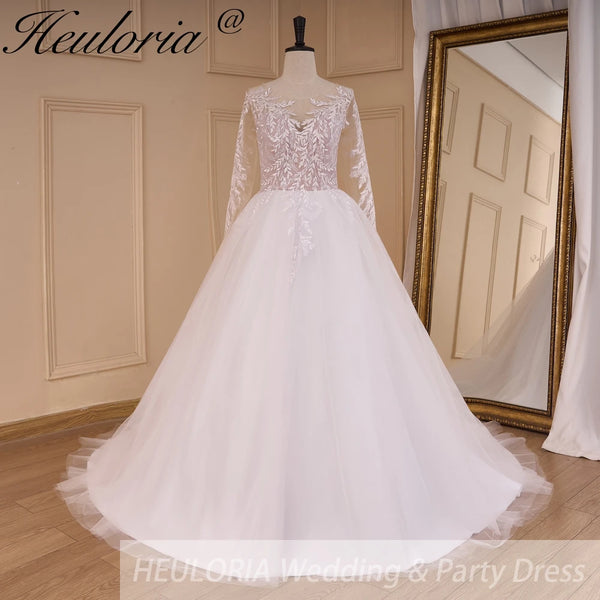 HEULORIA Boho Wedding Dress long sleeve bride dress plus size robe de mariee Lace applique A line Wedding Bridal Gown