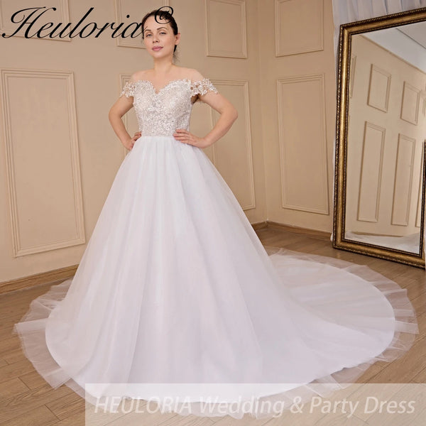 HEULORIA Boho Wedding Dress off shoulder bride dress plus size robe de mariee Lace applique A line Wedding Bridal Gown