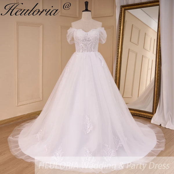 HEULORIA Boho Wedding Dress off shoulder lace applique bride dress plus size robe de mariee A line Wedding Bridal Gown