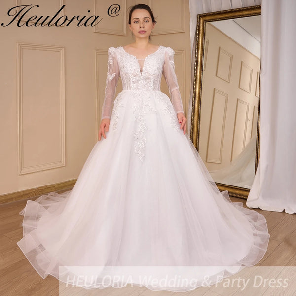 HEULORIA Elegant lace beading Boho Wedding Dress A line sweetheart  long train Wedding Bridal dress