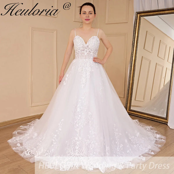 HEULORIA Elegant lace beading Boho Wedding Dress A line sweetheart  long train Wedding Bridal dress