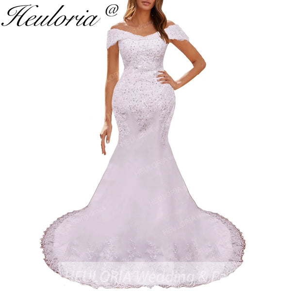 HEULORIA Mermaid Wedding Dresses off shoulder lace up Bride Dress plus size lace beading Robe de mariage customize