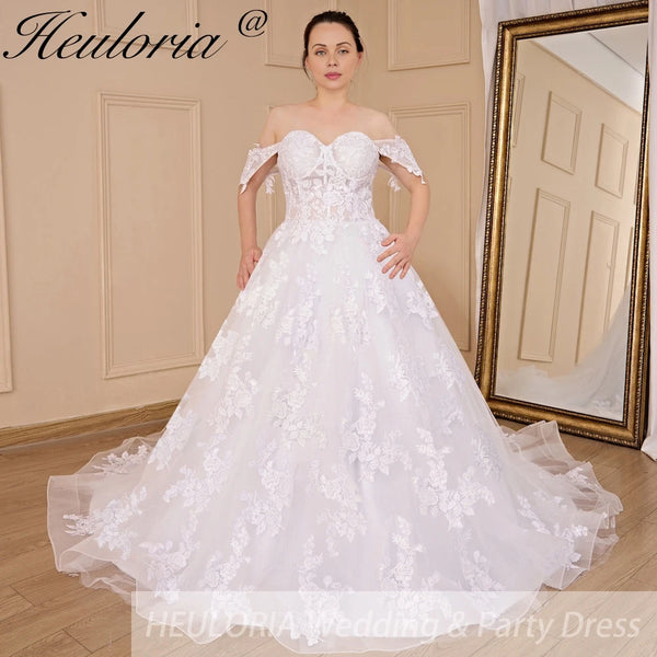 HEULORIA Princess Wedding Dress off shoulder bride dress plus size robe de mariee Lace beading Wedding Gown court train