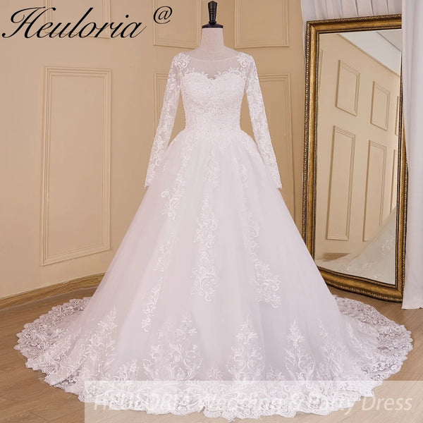 HEULORIA Princess Wedding Dress long sleeve lace beading robe de mariee Wedding Bridal Gown ball gown wedding dress plus size