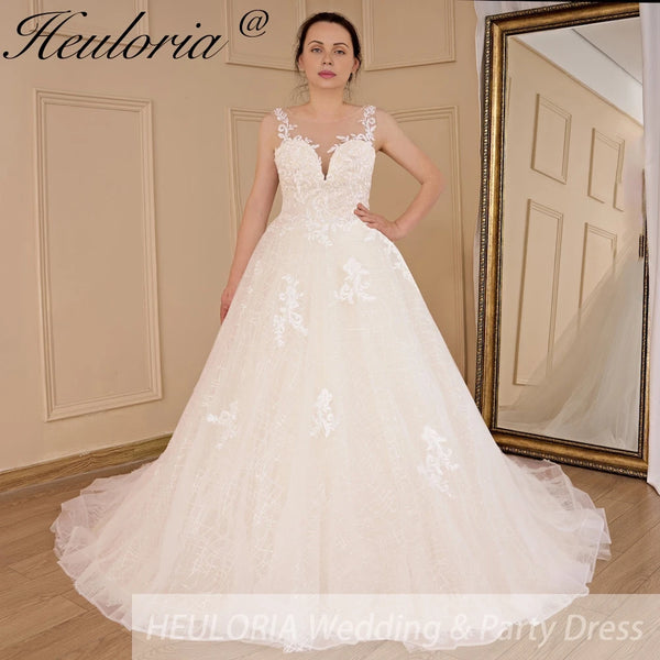 HEULORIA Wedding dress V neck lace shinny Wedding gown Princess bridal gown Robe De Mariee Wedding Bride Dress