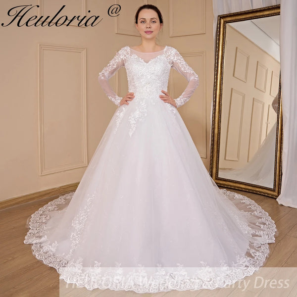 HEULORIA princess wedding dress long sleeve lace beading bride dress plus size robe de mariee Wedding gown