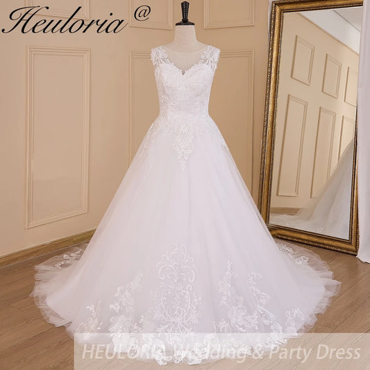 HEULORIA elegant A line wedding dress lace applique Robe De Mariee Wedding Bride Dress long train