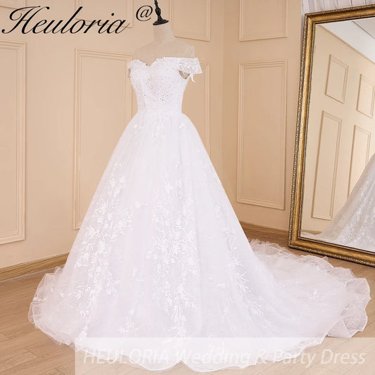 HEULORIA elegant ball gown princess wedding dress off shoulder lace beading bride dress Robe De Mariee Wedding gown