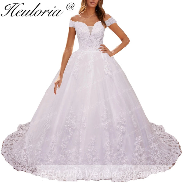 HEULORIA elegant lace wedding dress off shoulder Princess lace beading ball gown bride dress Robe De Mariee Wedding gown