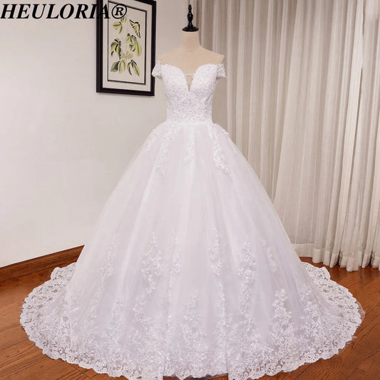 HEULORIA elegant lace wedding dress off shoulder Princess lace beading ball gown bride dress Robe De Mariee Wedding gown