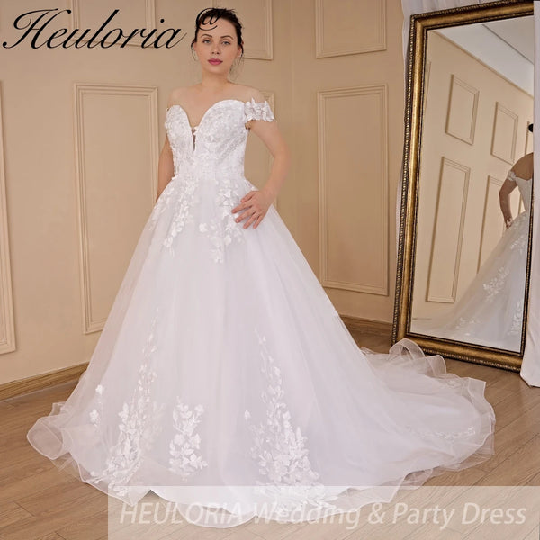 HEULORIA elegant off shoulder wedding dress lace Princess bridal dress Robe De Mariee Wedding Bride Dress