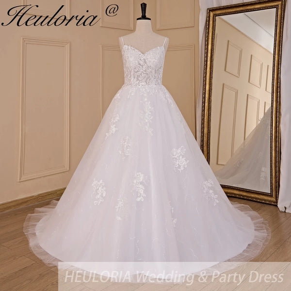 HEULORIA A-line Sweetheart Court Train Lace Tulle Wedding Dress