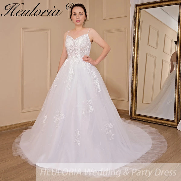 HEULORIA A-line Sweetheart Court Train Lace Tulle Wedding Dress With Sequins