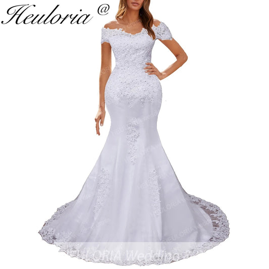 HEULORIA off shoulder Mermaid Wedding Dresses lace beading bride dress plus size wedding gown Robe de mariage customize