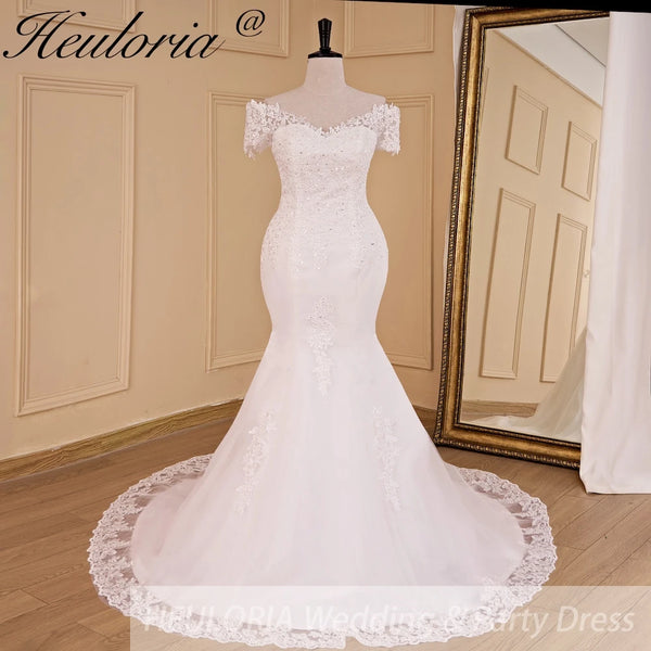 HEULORIA off shoulder Mermaid Wedding Dresses lace beading bride dress plus size wedding gown Robe de mariage customize