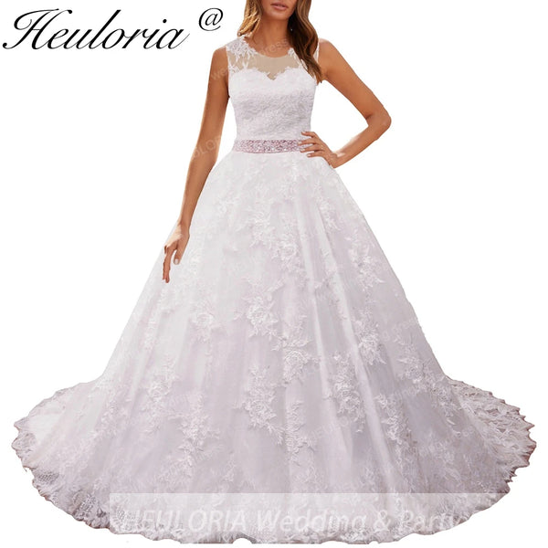 HEULORIA princess wedding dress lace applique shinny sequined beading belt ball gown bride dress plus size Robe De Mariee