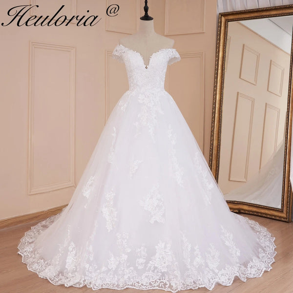 HEULORIA princess wedding dress off shoulder lace applique bride dress plus size robe de mariee