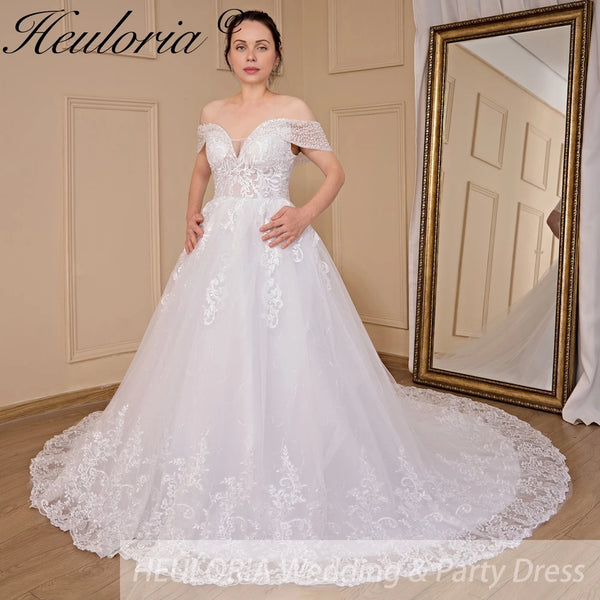 HEULORIA  Ball-Gown/Princess Off the Shoulder Court Train Tulle Lace Wedding Dress