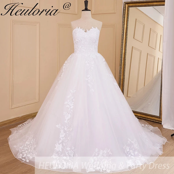 HEULORIA princess wedding dress strapless lace applique Plus Size Ball Gown bride dress lace up robe de mariee