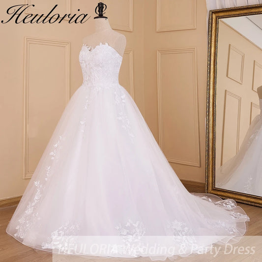 HEULORIA princess wedding dress strapless lace applique Plus Size Ball Gown bride dress lace up robe de mariee
