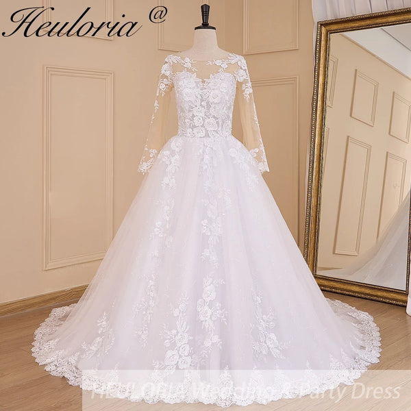 HEULORIA Princess Ball Gown Wedding Dress long sleeve bride dress o neck plus size robe de mariee Lace beading Wedding Bridal Gown