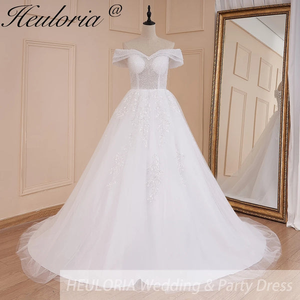 HEULORIA Princess Ball Gown Wedding Dress off shoulder bride dress plus size robe de mariee Lace beading Wedding Bridal Gown