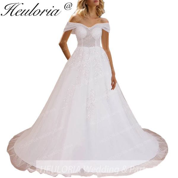 HEULORIA Princess Ball Gown Wedding Dress off shoulder bride dress plus size robe de mariee Lace beading Wedding Bridal Gown