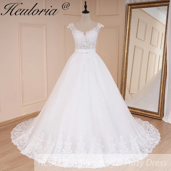 Princess Ball Gown Wedding Dress sheer back bride dress V neck plus size robe de mariee Lace beading Wedding Bridal Gown